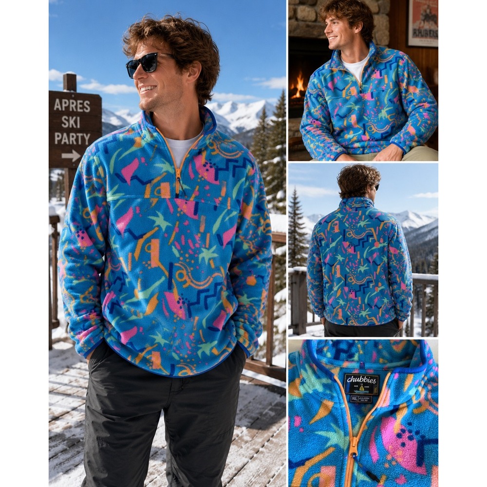 Chubbies The Apres Party Fleece Quarter Zip Pullover XXL Retro Vaporwave Y2K